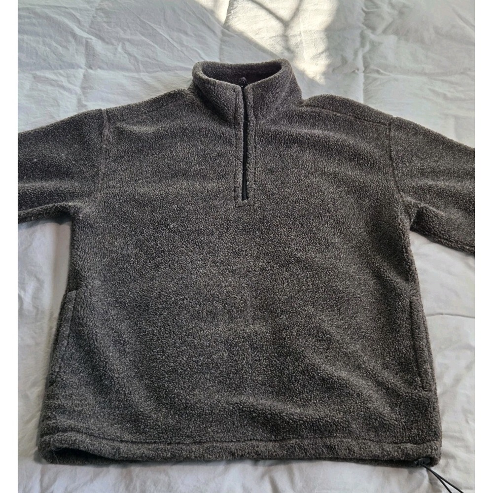 Fieldmaster 1/4 Zip Fleece Pullover Size L Solid Sherpa Green Brown Outdoor VTG